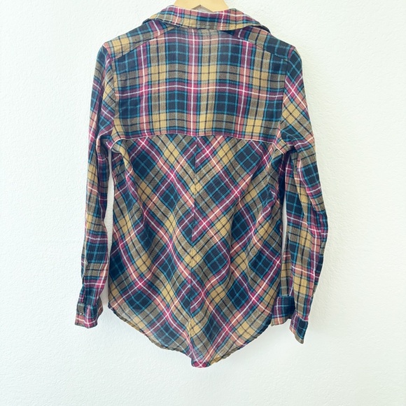 Free People shoulder‎ cut out plaid flannel button down top Size XS - Picture 4 of 6